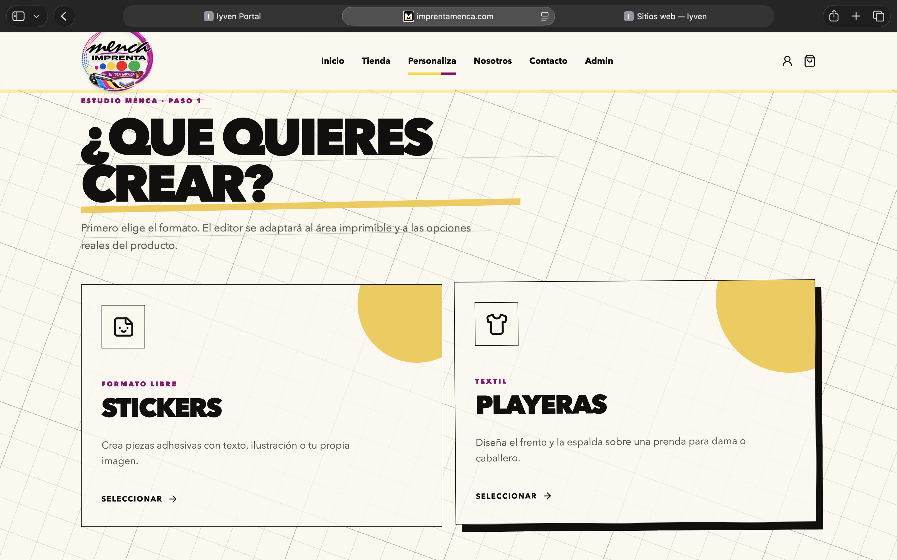 Selector de productos para personalizar